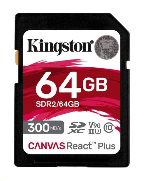 Kingston 64GB Canvas React Plus SDHC UHS-II 300R/260W U3 V90 Full HD/4K/8K formátumhoz