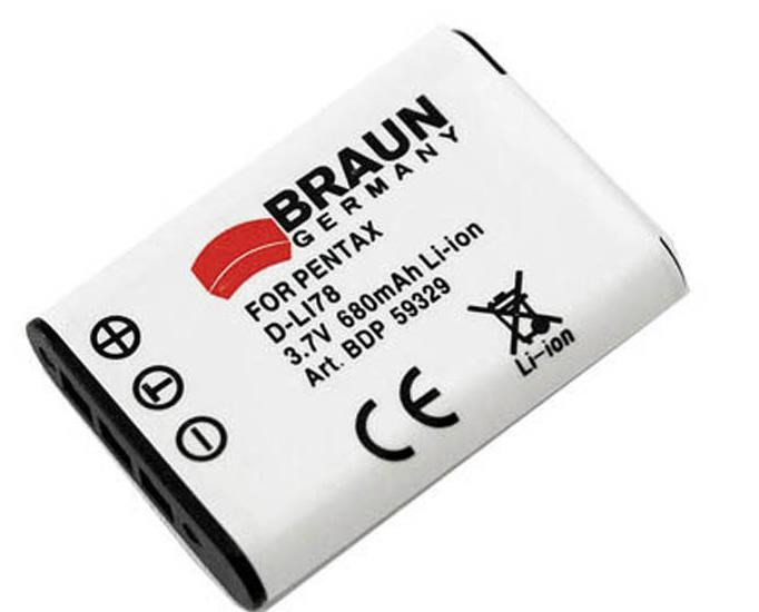 Braun akkumulátor PENTAX D-Li78, Nikon EN-EL11, Olympus LI-60, Ricoh DB-80, Sanyo DB-L80, 680mAh, 680mAh