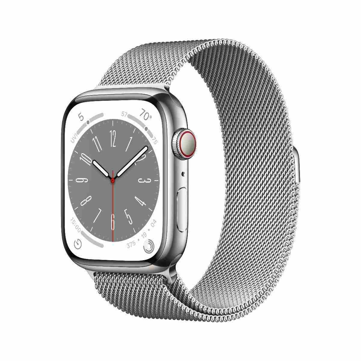 APPLE Watch Series 8 GPS Cellular 45mm ezüst rozsdamentes acél tok ezüst Milánói hurokkal